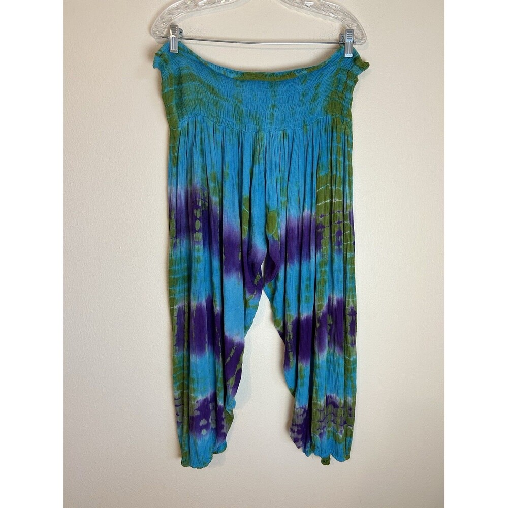 Vintage Kirat Pants Women One Size XL Blue Mushrooms 90s Hippie Baggy Festival